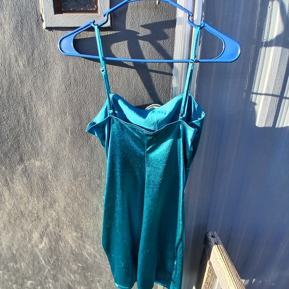 Elegant Teal Satin Dress - Picture 6 of 11